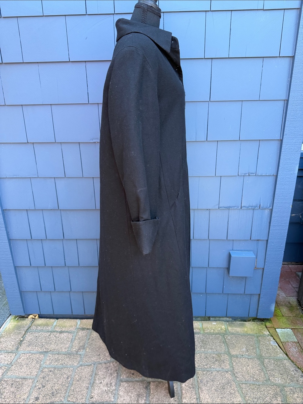 Harve Benard Long Black Trench Coat 14 XL wool blend lined Mary Poppins - Picture 4 of 11